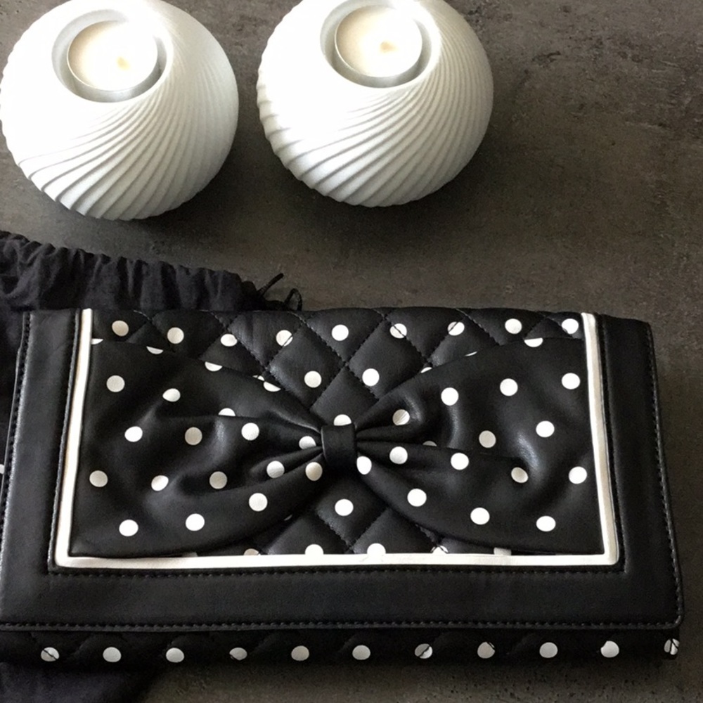 Moschino Black with white polka dot Clutch/shoulder bag.